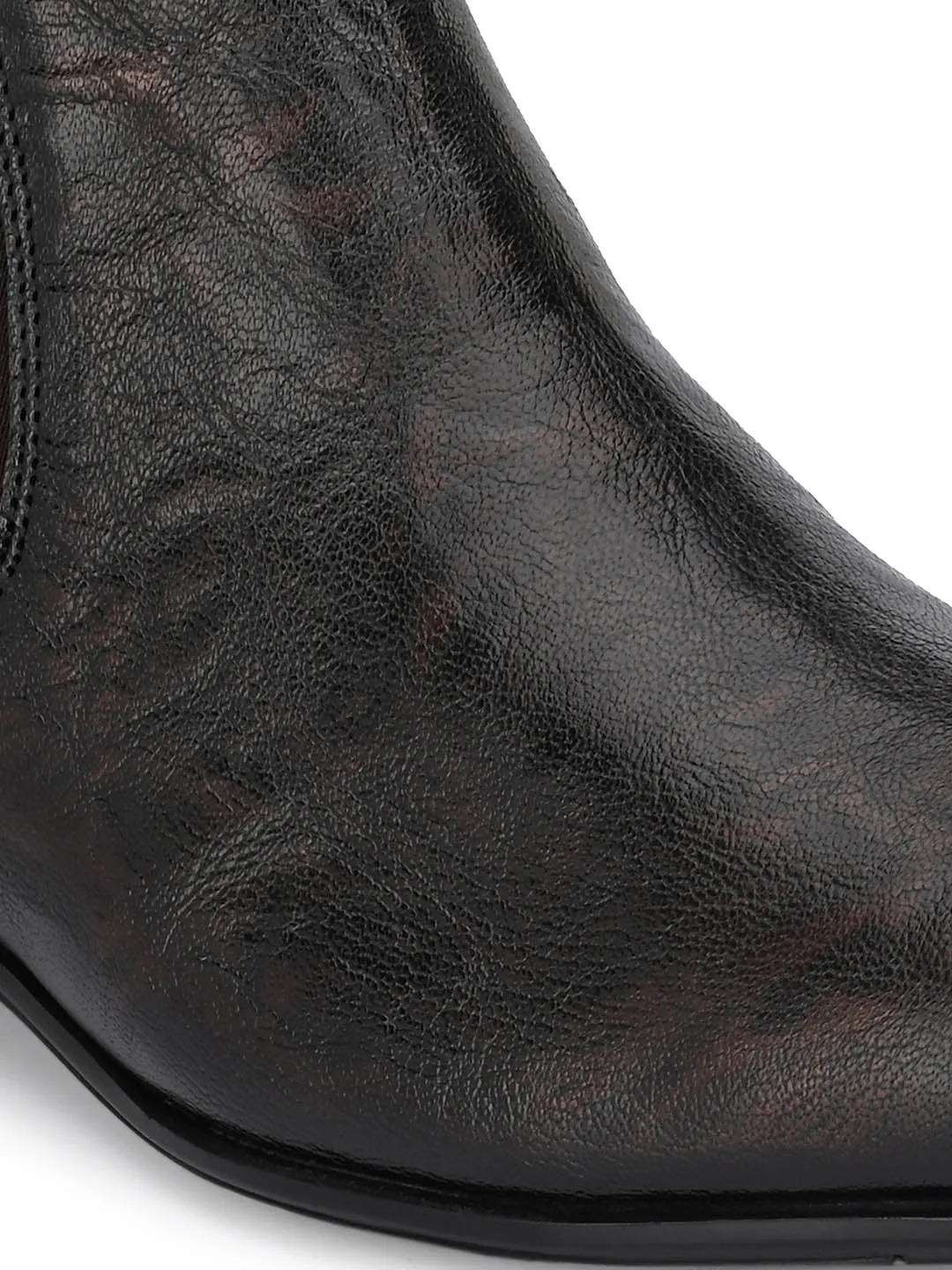 Hitz Men's Brown Leather Slip On Boots with Elastic