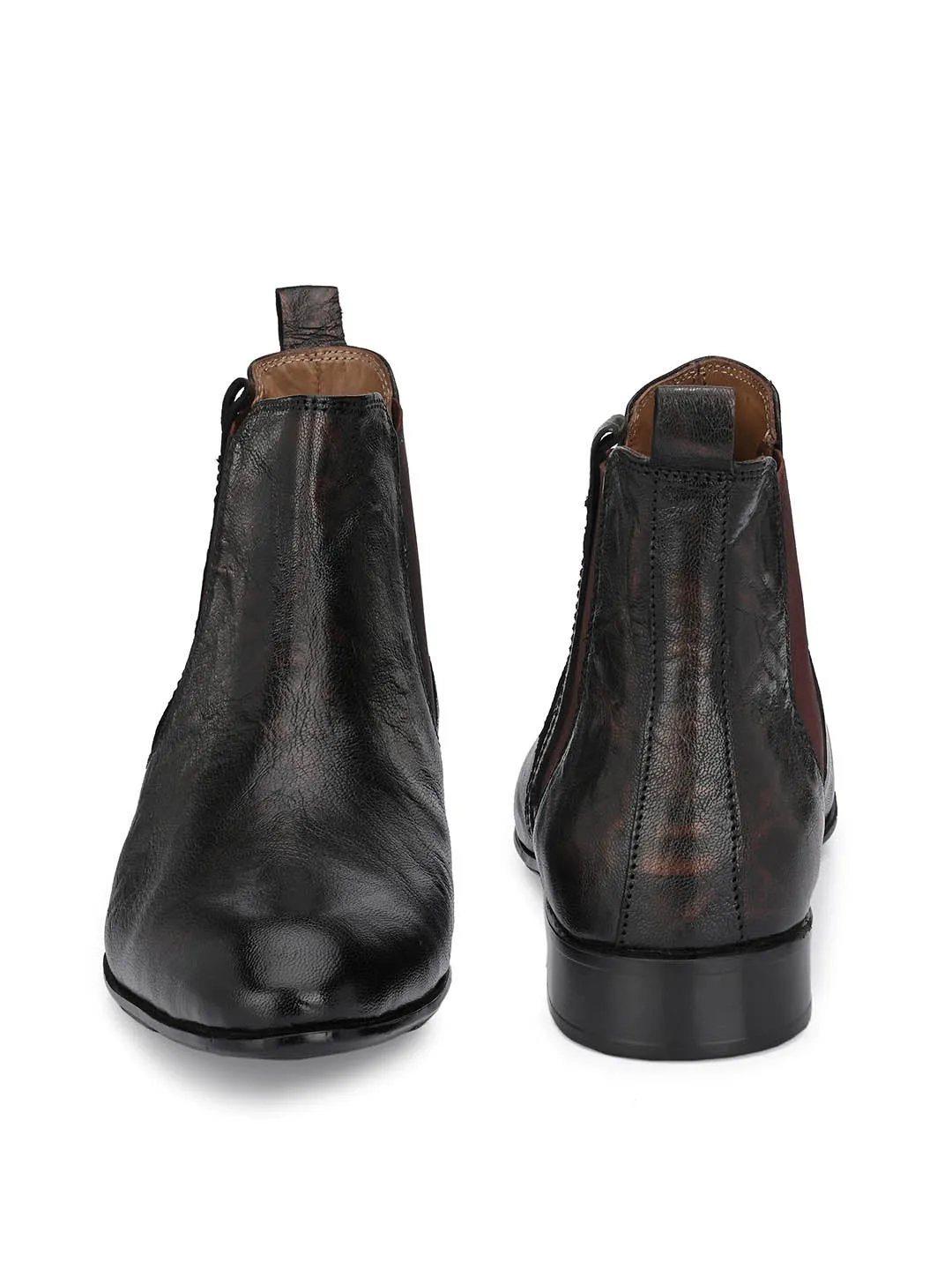Hitz Men's Brown Leather Slip On Boots with Elastic