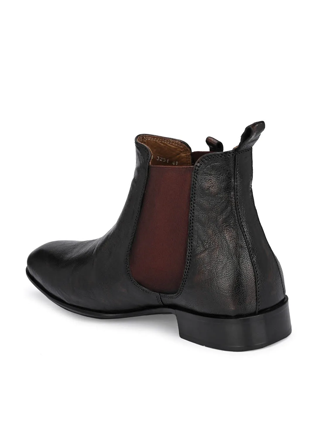 Hitz Men's Brown Leather Slip On Boots with Elastic