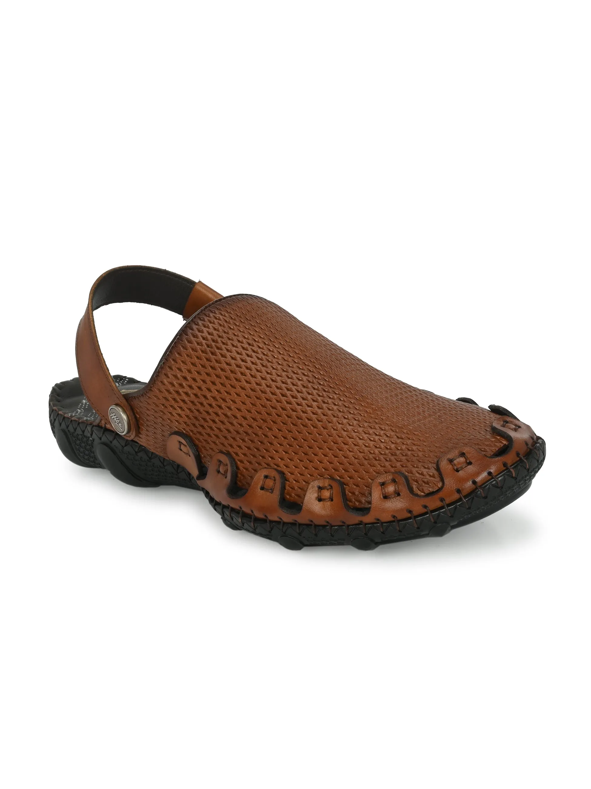 Hitz Men's Tan Leather Comfortable Shoe Style Sandals with Back Strap