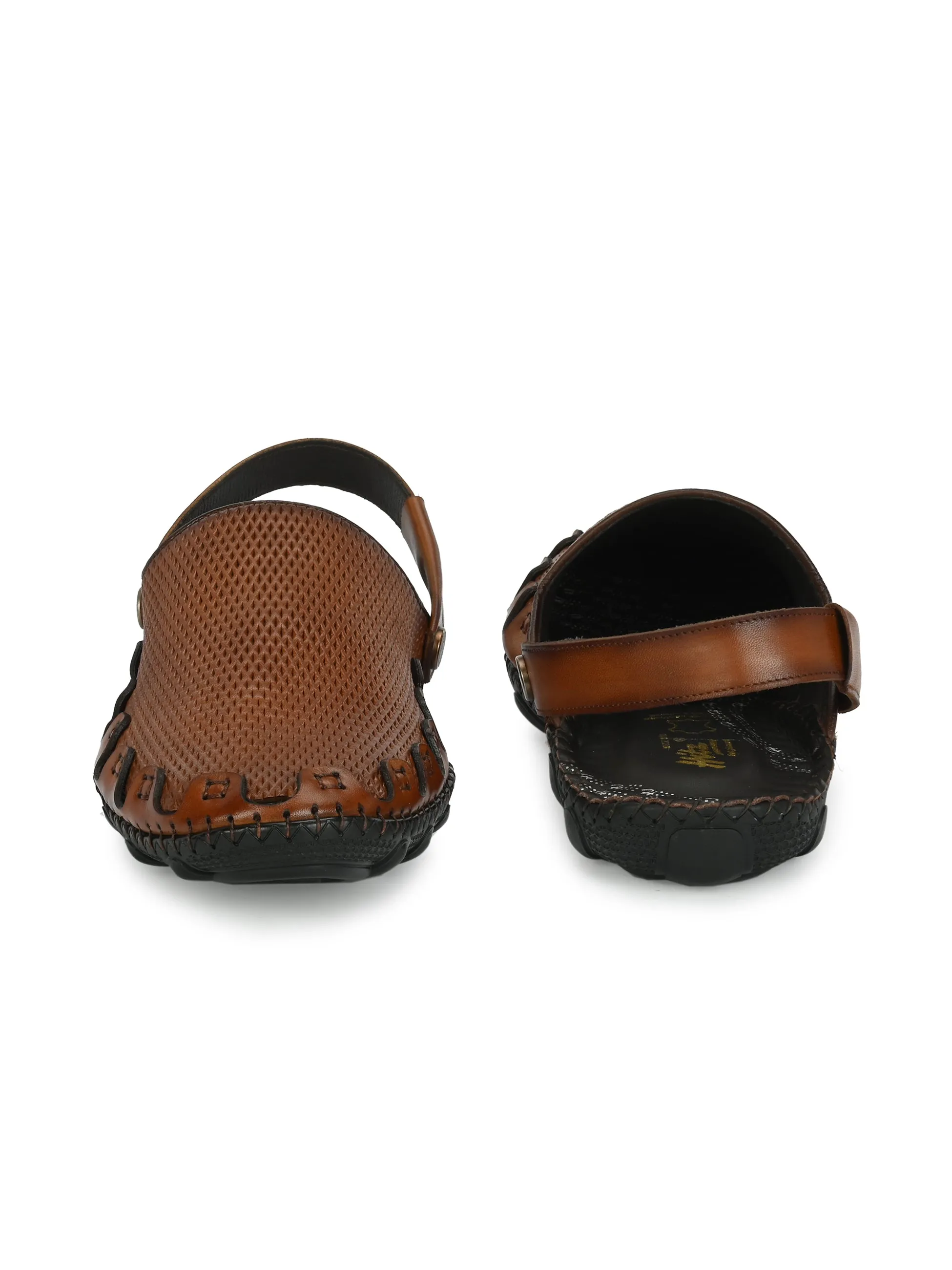 Hitz Men's Tan Leather Comfortable Shoe Style Sandals with Back Strap