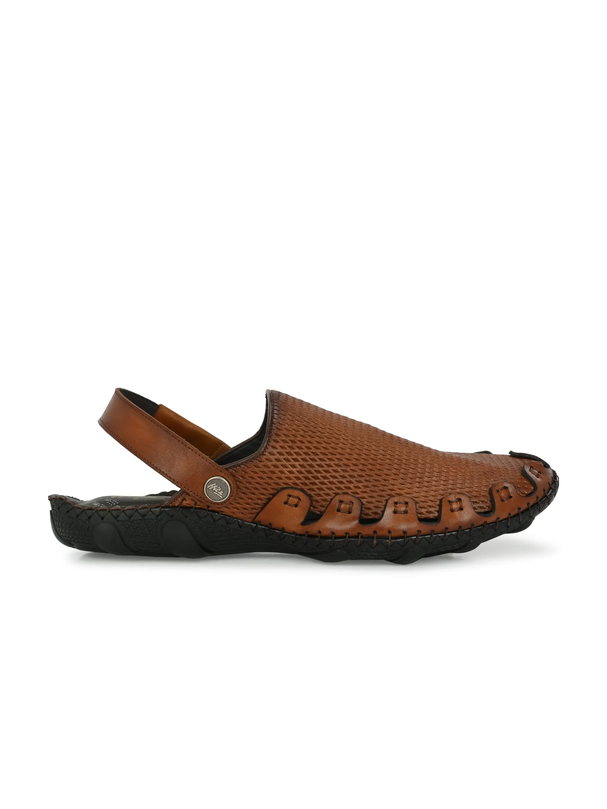 Hitz Men's Tan Leather Comfortable Shoe Style Sandals with Back Strap