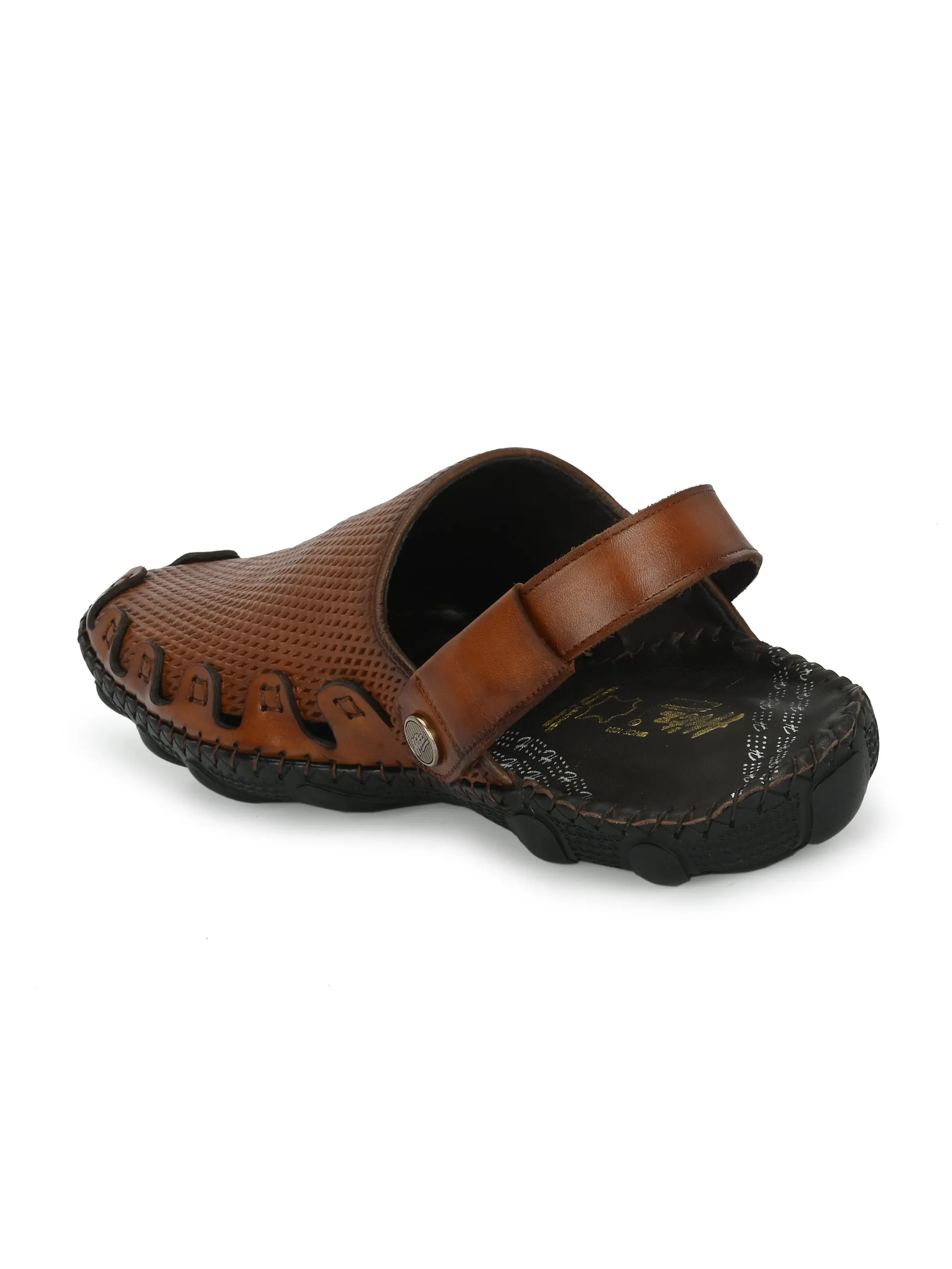 Hitz Men's Tan Leather Comfortable Shoe Style Sandals with Back Strap
