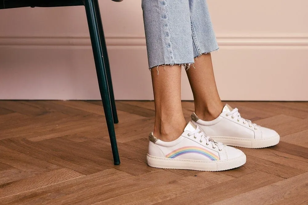 Hoxton - White Leather Trainers with Rainbow