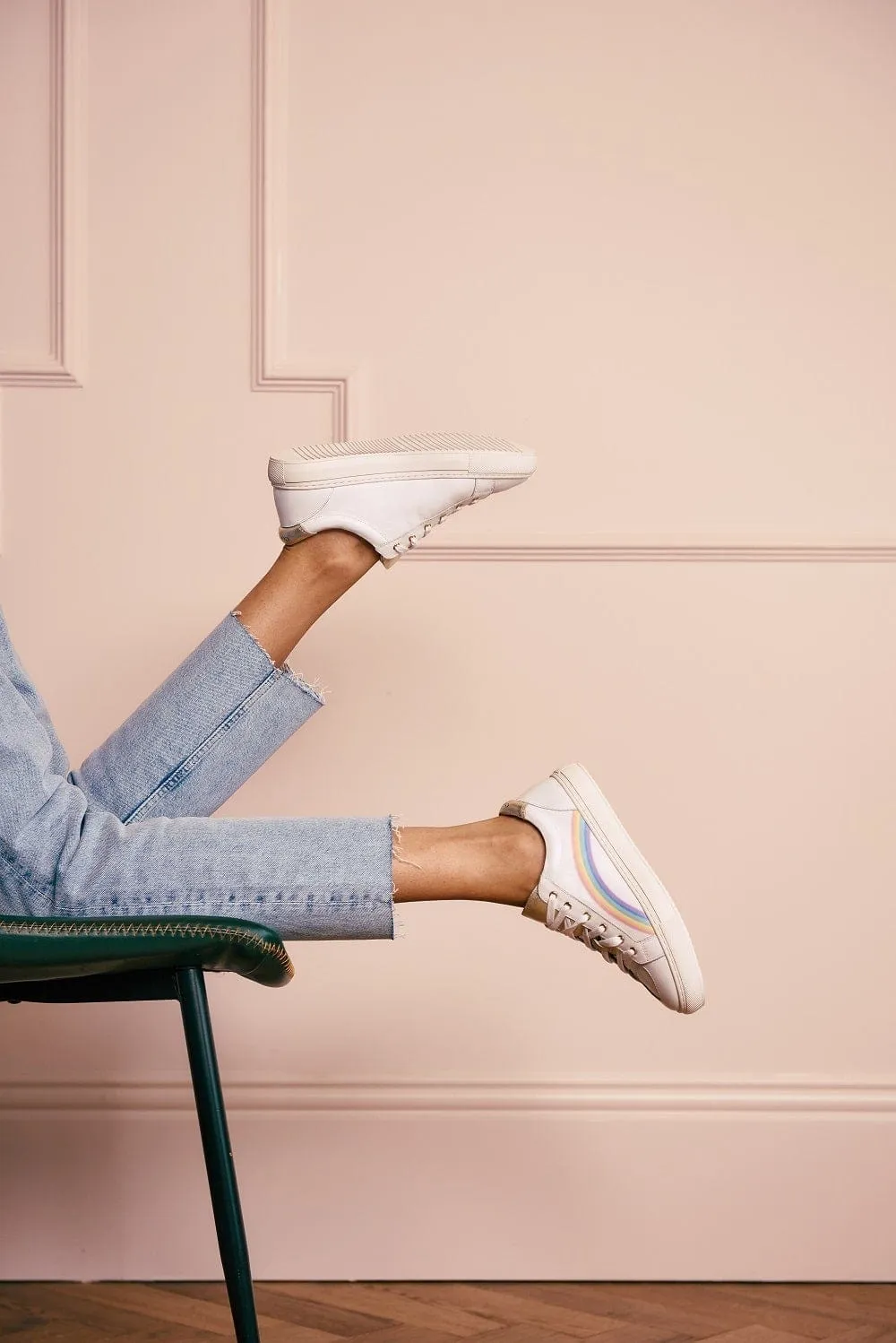 Hoxton - White Leather Trainers with Rainbow