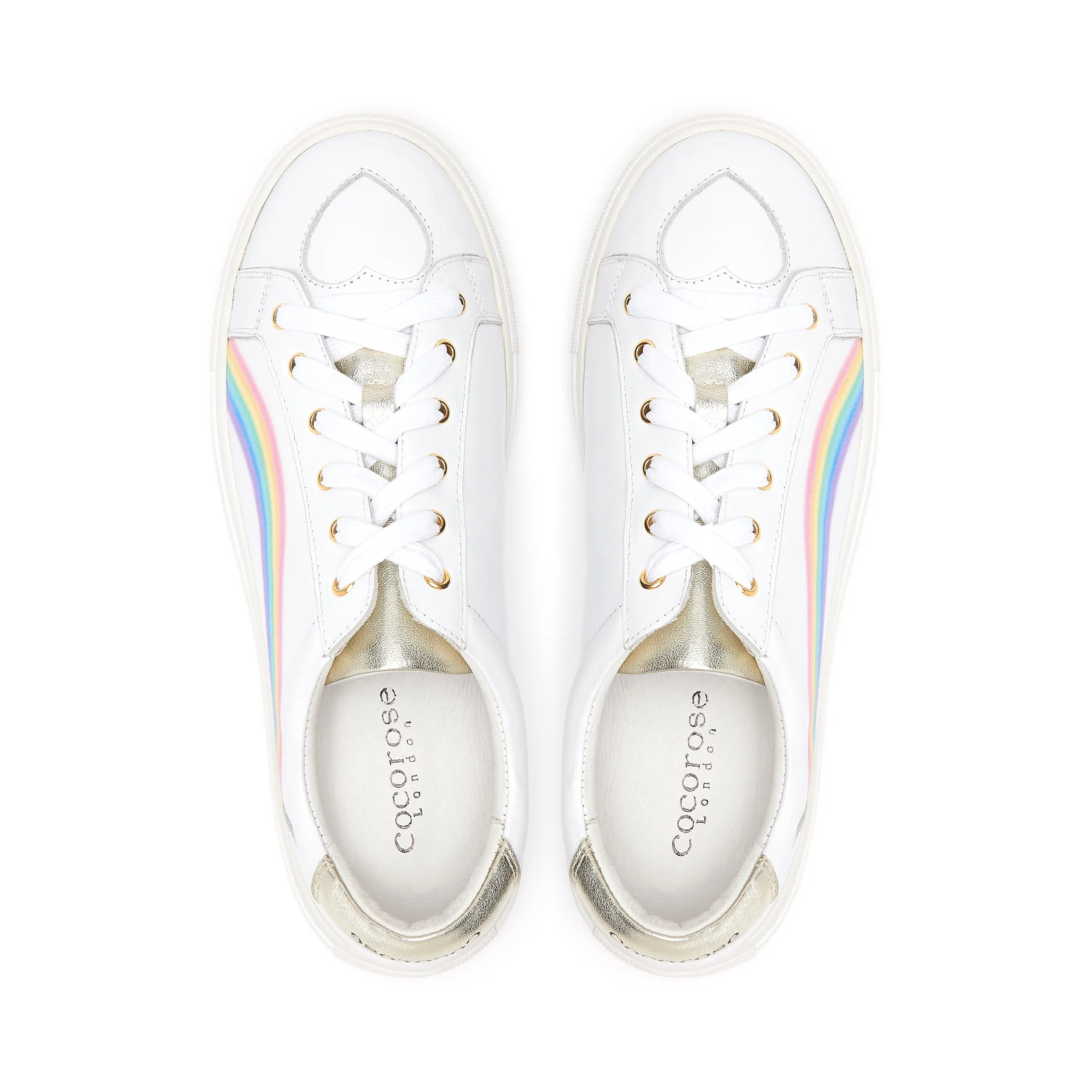 Hoxton - White Leather Trainers with Rainbow