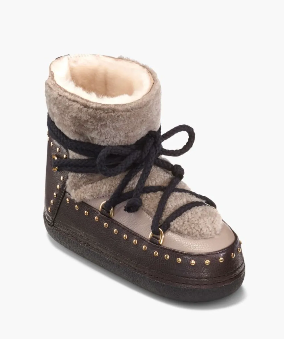 INUIKII Curly Rock Taupe Womens Winter Boots with Textured Details