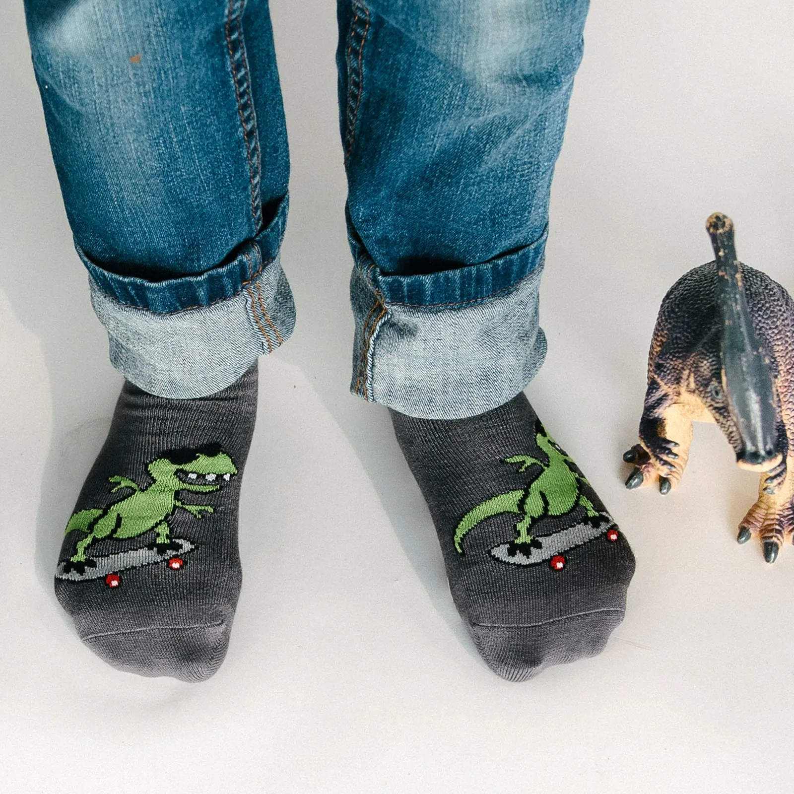 Kids Bamboo Socks with Grips - T-Rex (Medium)