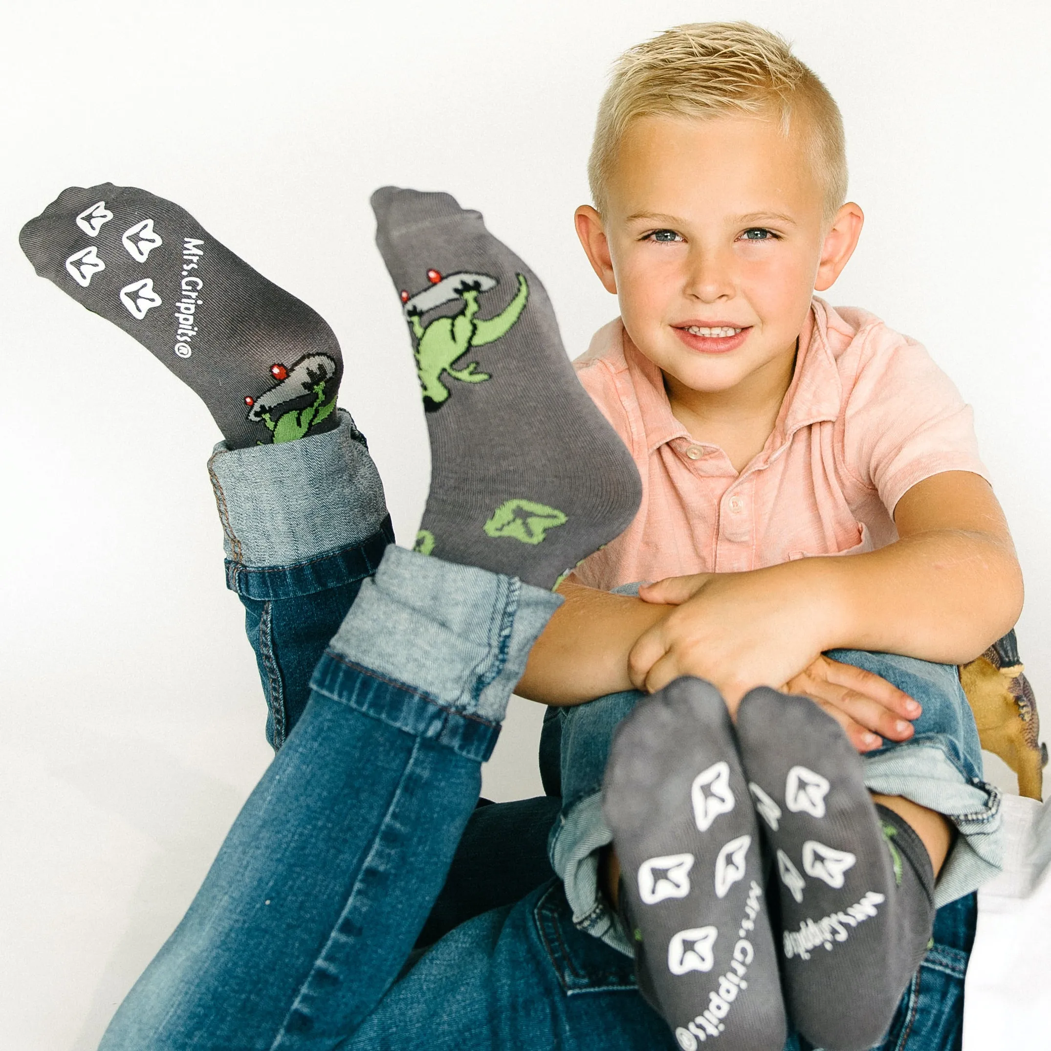 Kids Bamboo Socks with Grips - T-Rex (Medium)