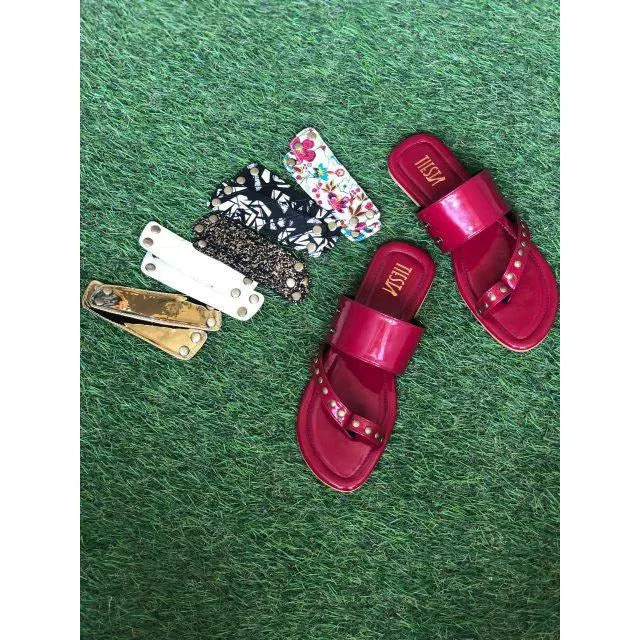 Kolas - Wine Open Flats with Changeable Straps