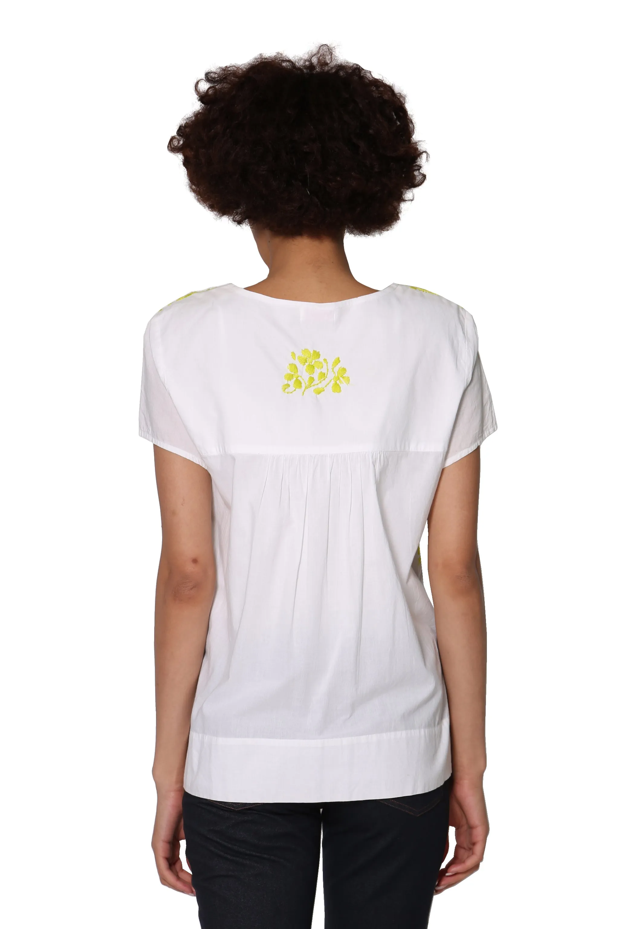 La Cera Cap Sleeve Hand Embroidered White Top