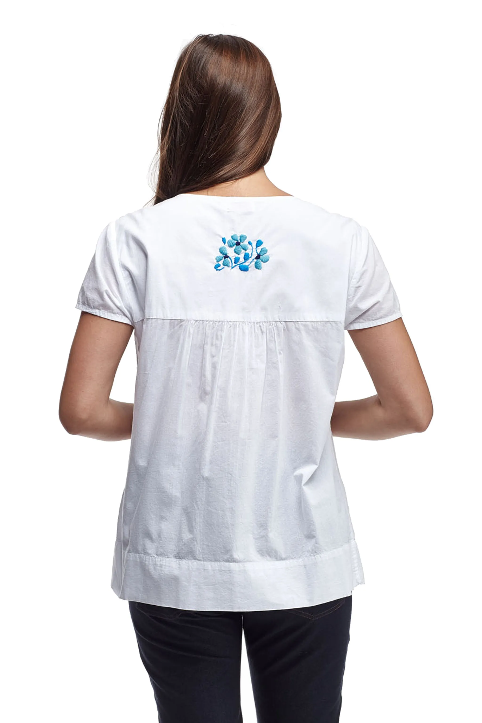 La Cera Cap Sleeve Hand Embroidered White Top