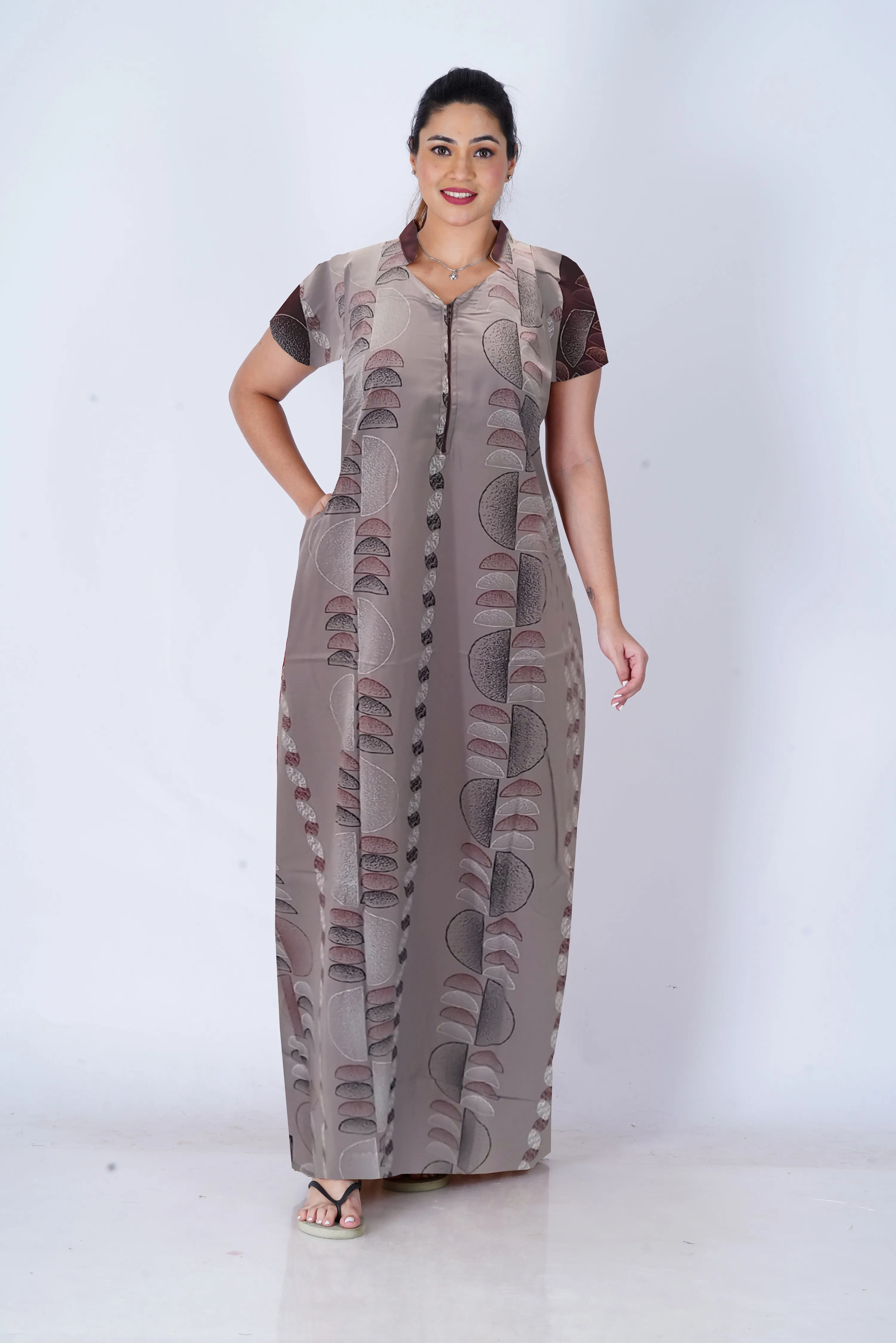 MANGAI New Regular Fit Cotton Printed  Nighties - All Over Printed Stylish COLLAR Model Nighties  | Side Cut Pocket | Beautiful Nighties for Stylish Women's (EM)