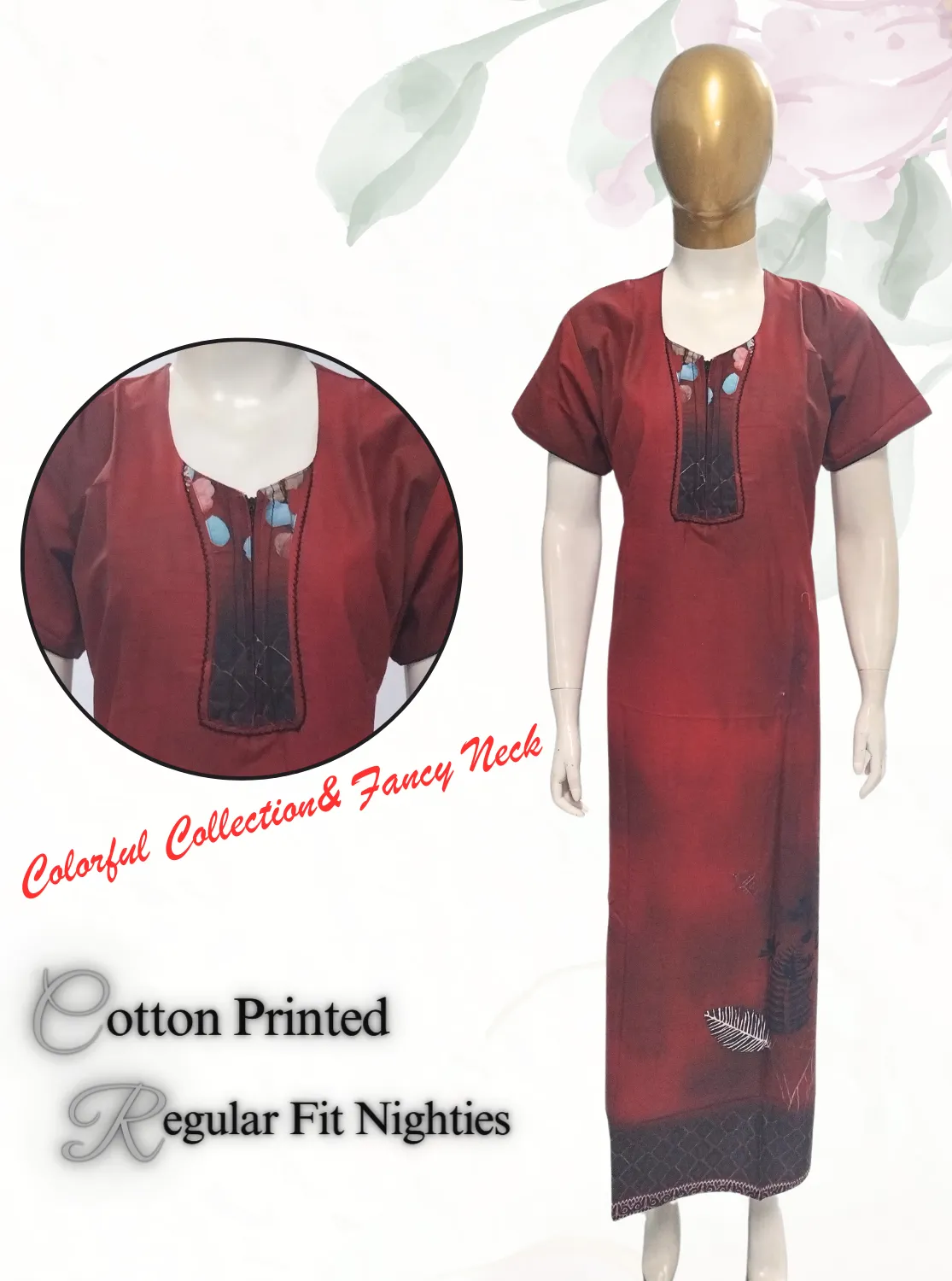 MANGAI New Regular Fit Cotton Printed Nighties - All Over Printed Stylish Nightwear for Stylish Women | Side Cut Pocket | Beautiful Nighties for Stylish Women's | Colorful Printed Cotton Nighties (CPL)