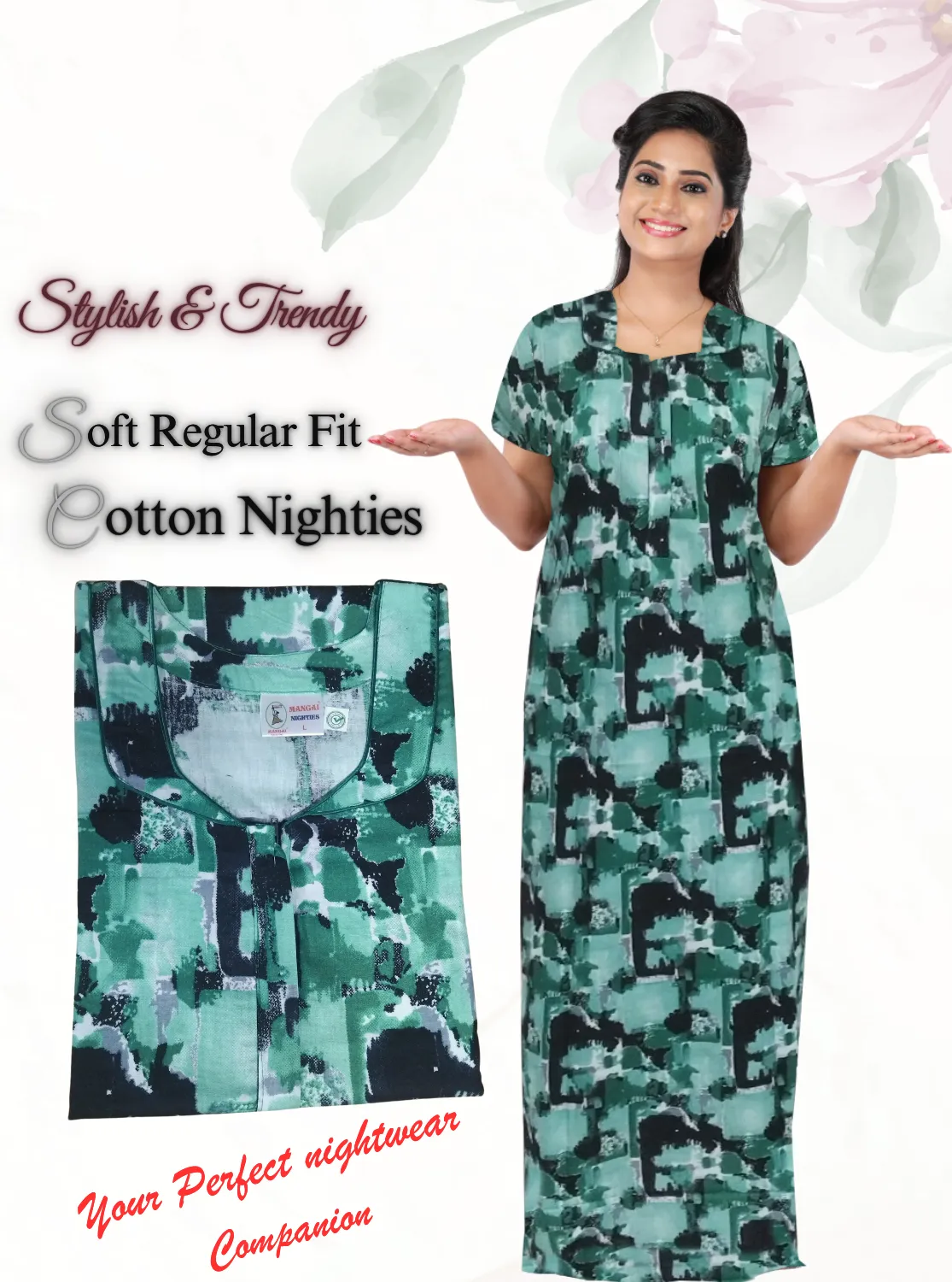 MANGAI New Regular Fit Cotton Printed  Nighties - All Over Printed Stylish Nightwear for Stylish Women | Side Cut Pocket | Beautiful Nighties for Stylish Women's (NL)