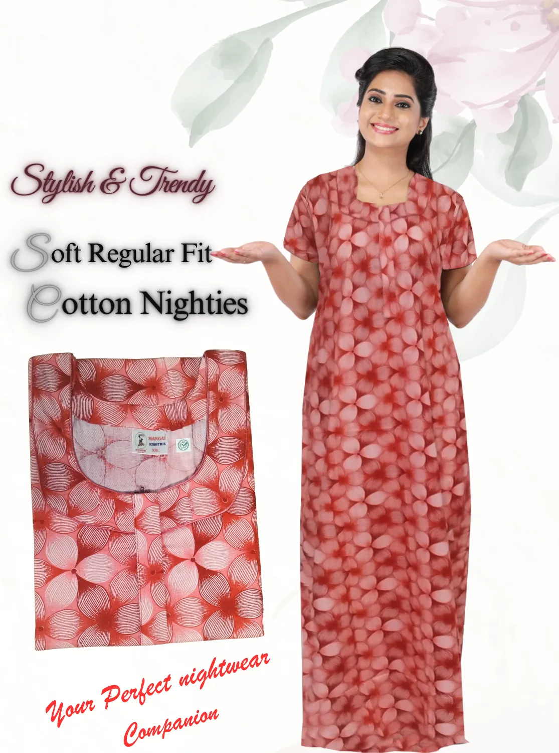 MANGAI New Regular Fit Cotton Printed  Nighties - All Over Printed Stylish Nightwear for Stylish Women | Side Cut Pocket | Beautiful Nighties for Stylish Women's (NL)