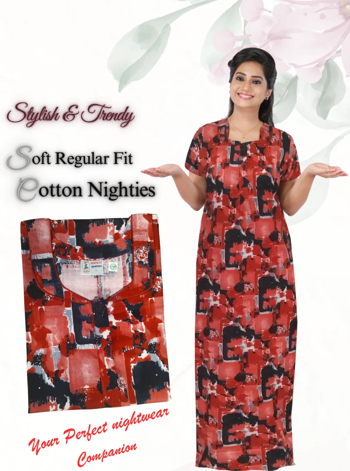 MANGAI New Regular Fit Cotton Printed  Nighties - All Over Printed Stylish Nightwear for Stylish Women | Side Cut Pocket | Beautiful Nighties for Stylish Women's (NL)