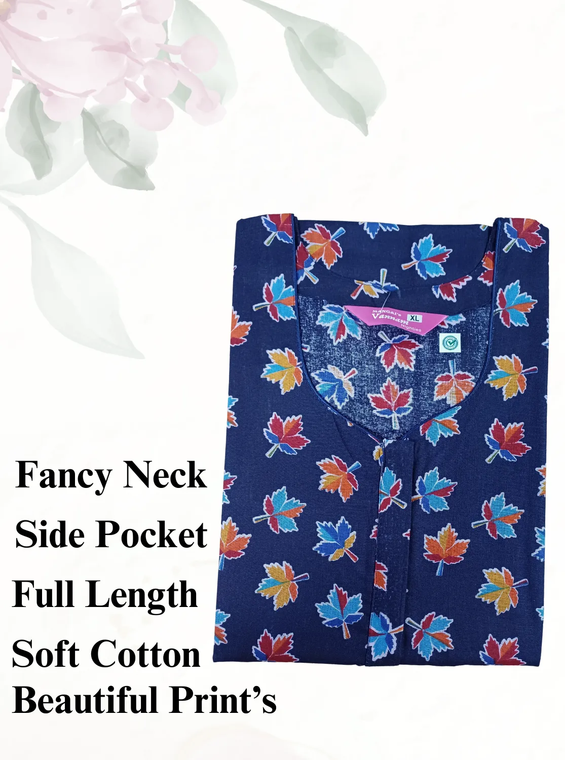 MANGAI New Regular Fit Cotton Printed  Nighties - All Over Printed Stylish Nightwear for Stylish Women | Side Cut Pocket | Beautiful Nighties for Stylish Women's (VNM)