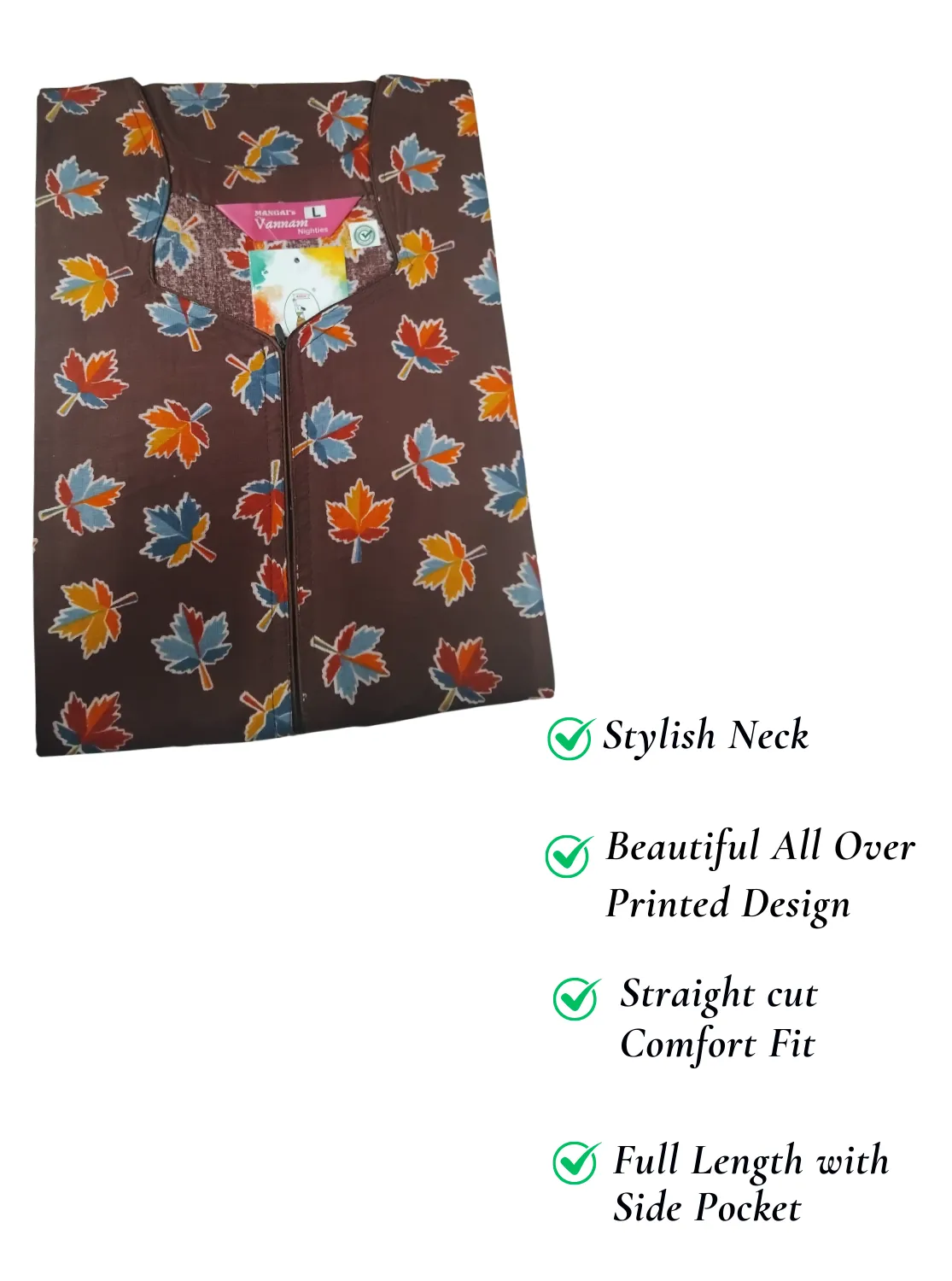 MANGAI New Regular Fit Cotton Printed  Nighties - All Over Printed Stylish Nightwear for Stylish Women | Side Cut Pocket | Beautiful Nighties for Stylish Women's (VNM)