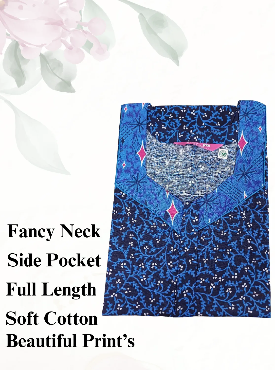 MANGAI New Regular Fit Cotton Printed  Nighties - All Over Printed Stylish Nightwear for Stylish Women | Side Cut Pocket | Beautiful Nighties for Stylish Women's (VNM)