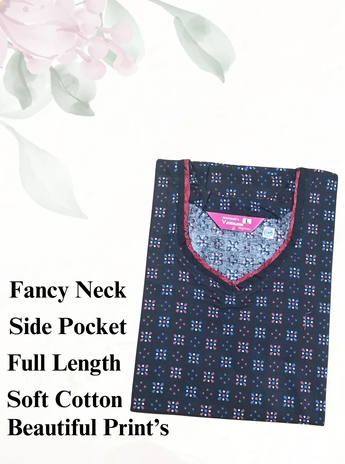 MANGAI New Regular Fit Cotton Printed  Nighties - All Over Printed Stylish Nightwear for Stylish Women | Side Cut Pocket | Beautiful Nighties for Stylish Women's (VNM)
