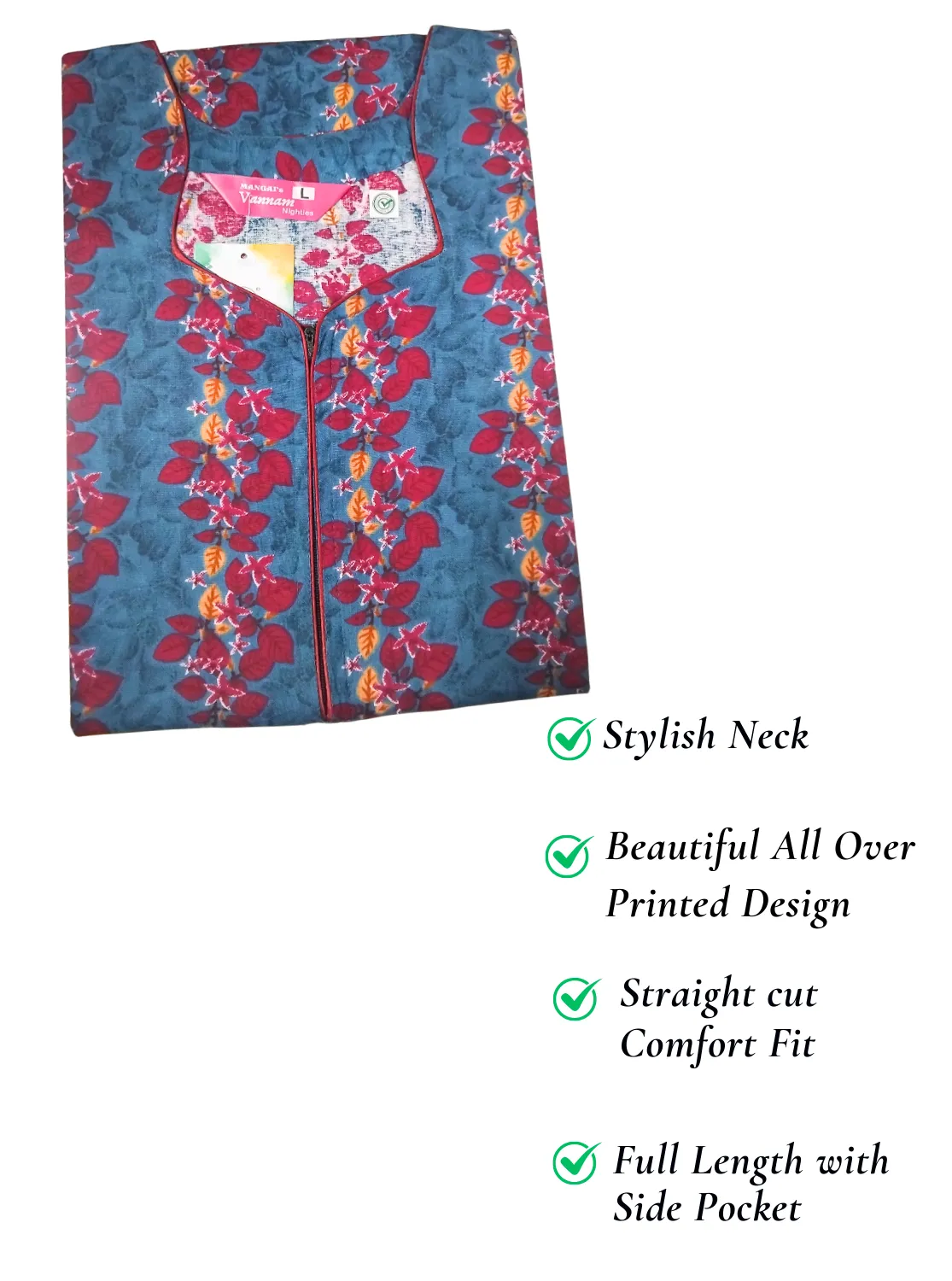 MANGAI New Regular Fit Cotton Printed  Nighties - All Over Printed Stylish Nightwear for Stylish Women | Side Cut Pocket | Beautiful Nighties for Stylish Women's (VNM)