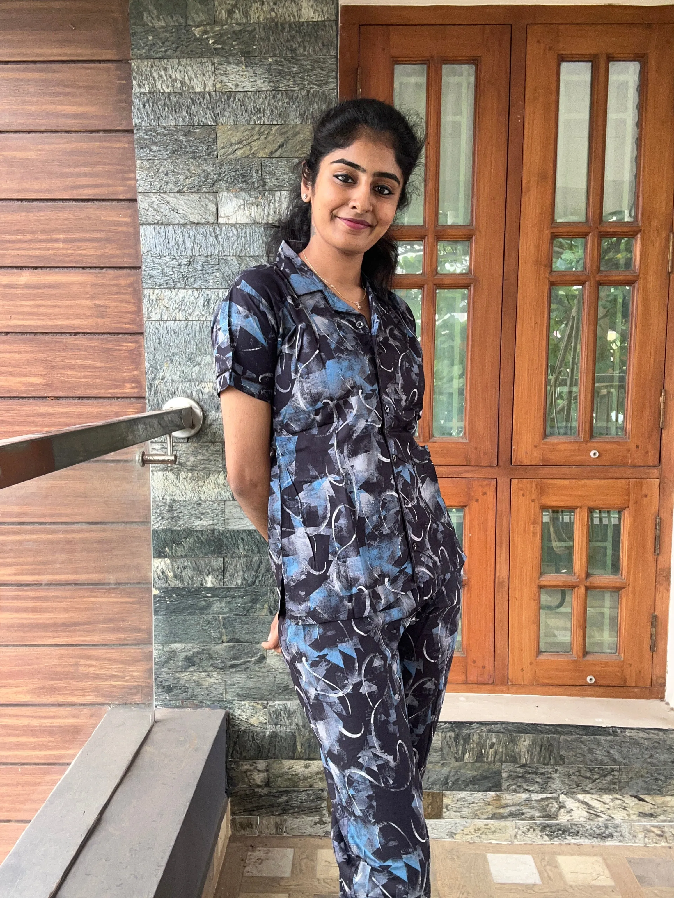 MANGAI Premium RAYON Printed Stylish Collar Night Suits | Stylish Print's All Over | Top & Bottom Set | Half Sleeve | Trendy Night Suits for Stylish Women's  (RCNS-CLR)