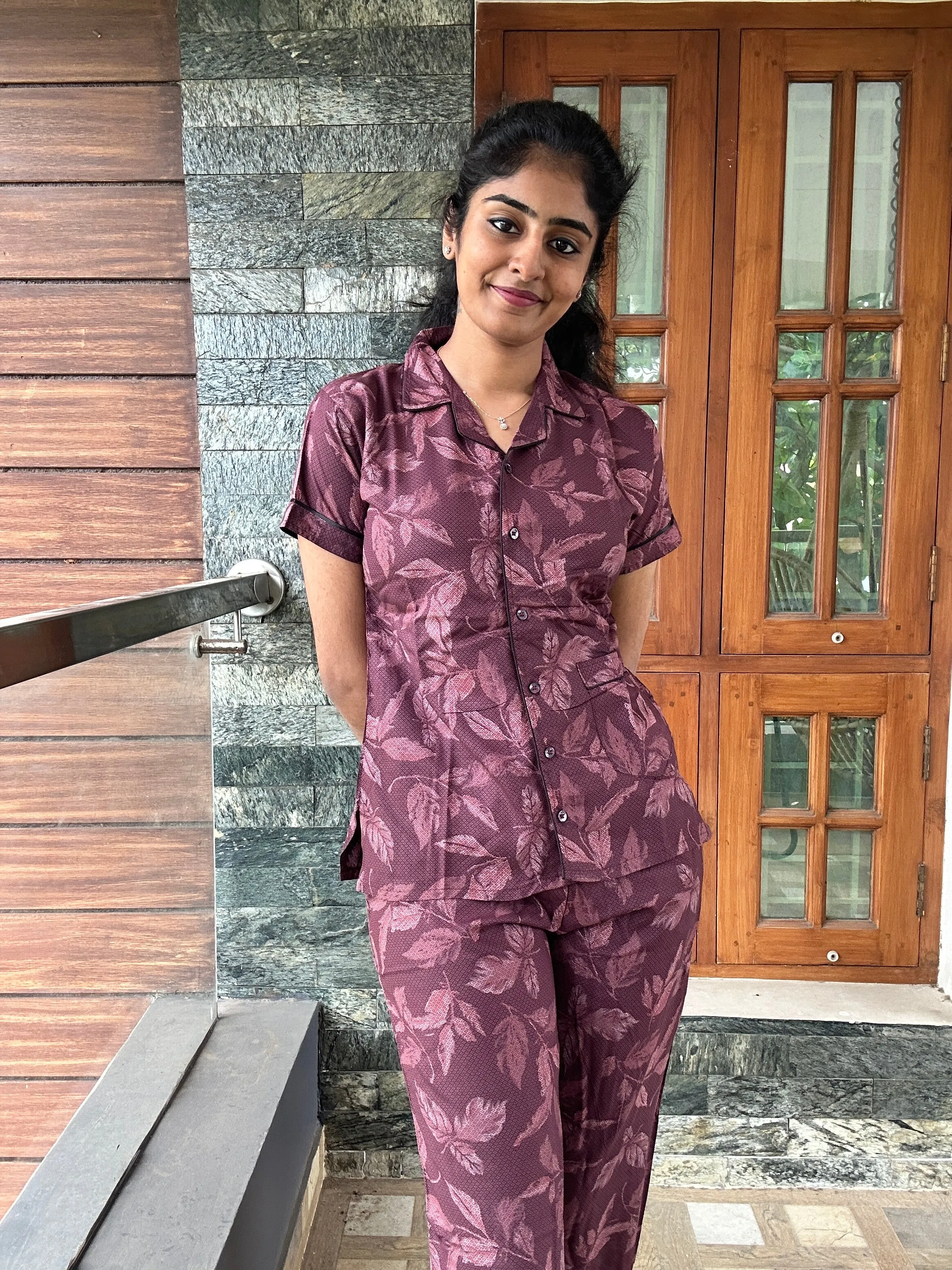 MANGAI Premium RAYON Printed Stylish Collar Night Suits | Stylish Print's All Over | Top & Bottom Set | Half Sleeve | Trendy Night Suits for Stylish Women's  (RCNS-CLR)