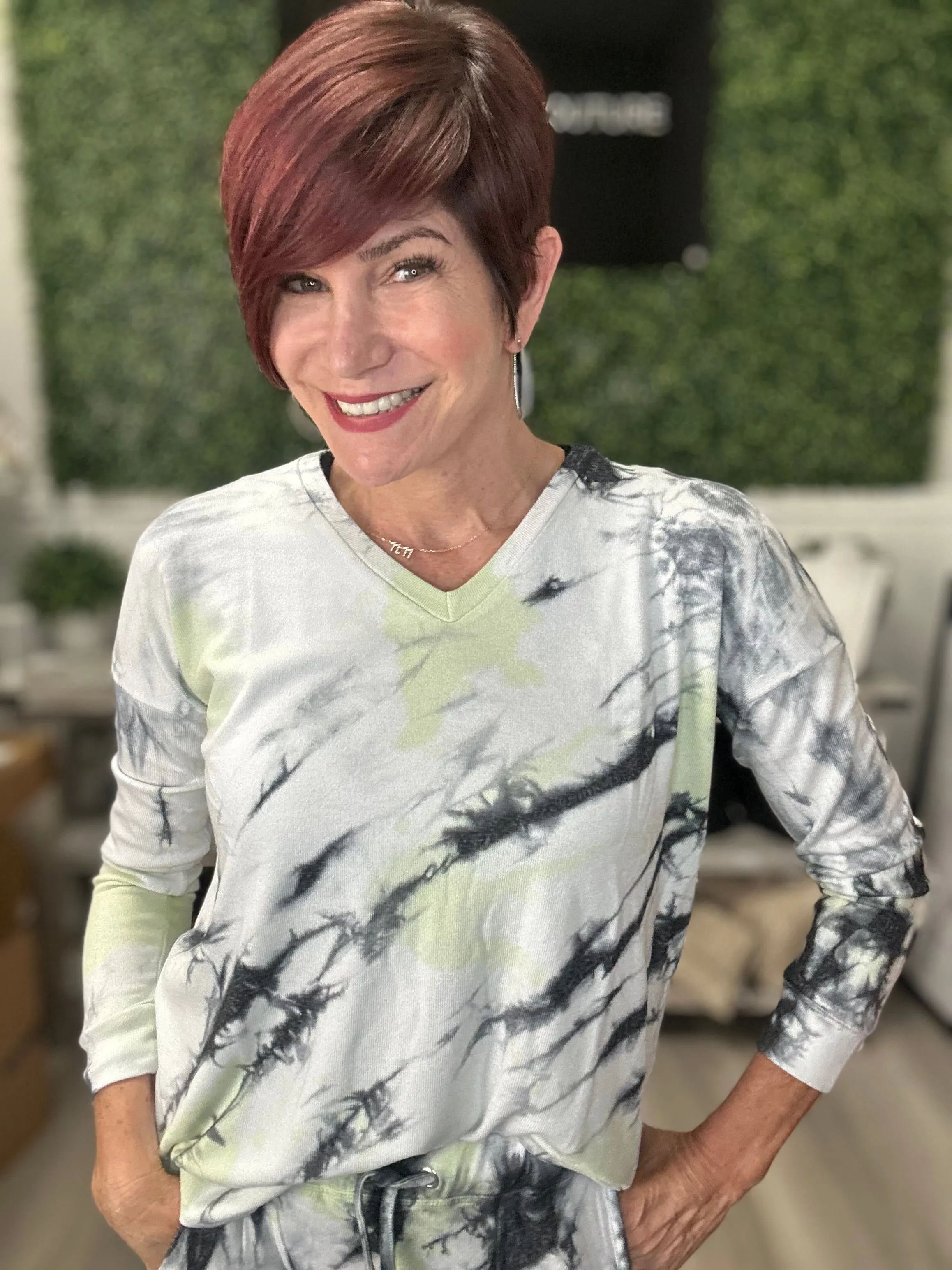 Marble Wash V Neck Top