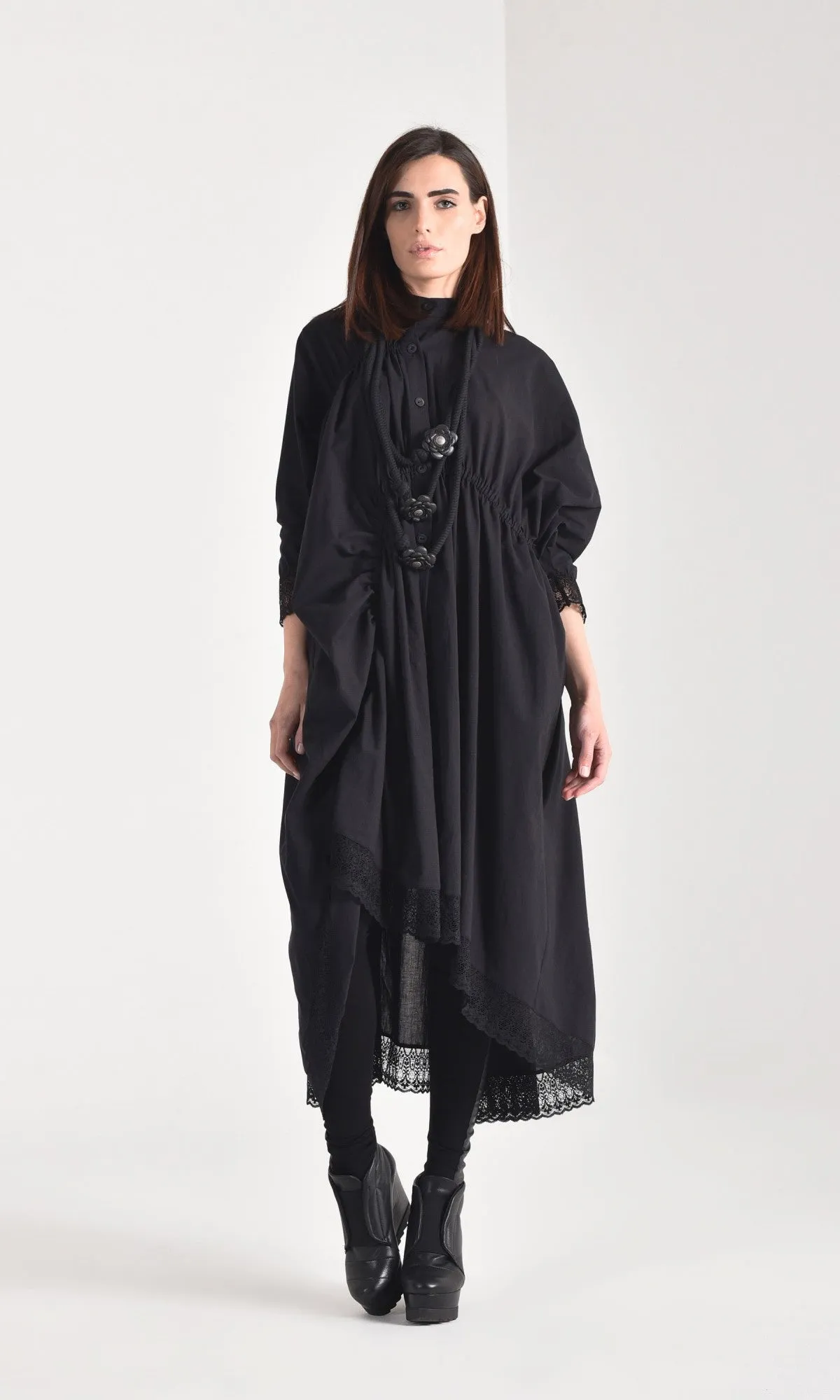 Maxi Shirt Dress with Lace Ends