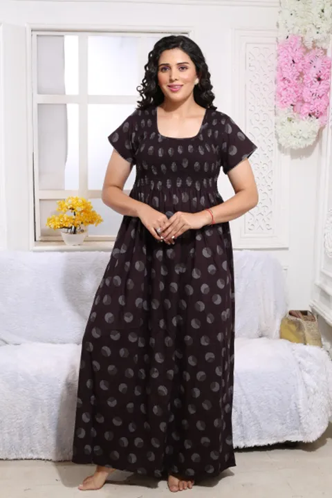 ONLY MINE Premium Smokey Nighty | Stretchable Elastic Type | Beautiful Pleated Model | Side Pocket | Stylish Nighty for Stylish Women's (OM-RAH)