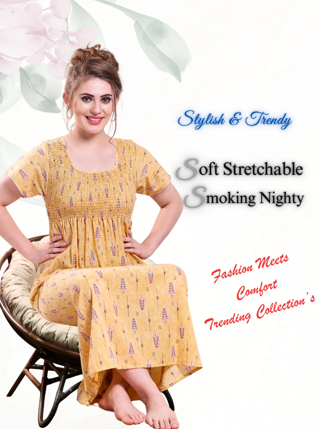 ONLY MINE Premium Smokey Nighty | Stretchable Elastic Type | Beautiful Pleated Model | Side Pocket | Stylish Nighty for Stylish Women's (OM-RAH)