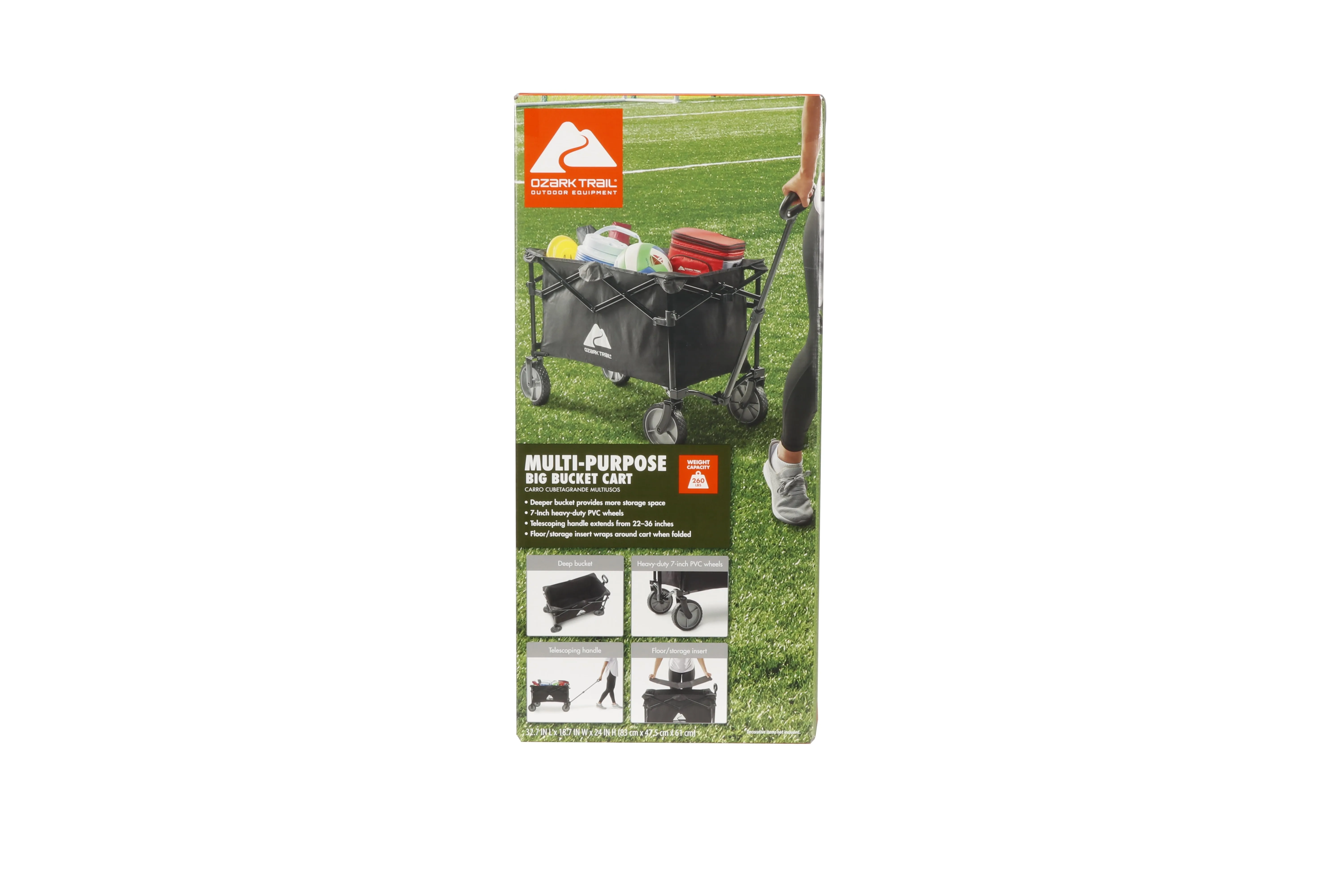 Ozark Trail Multi-Purpose Big Bucket Cart, Black Wagon, 24 inches in Height
