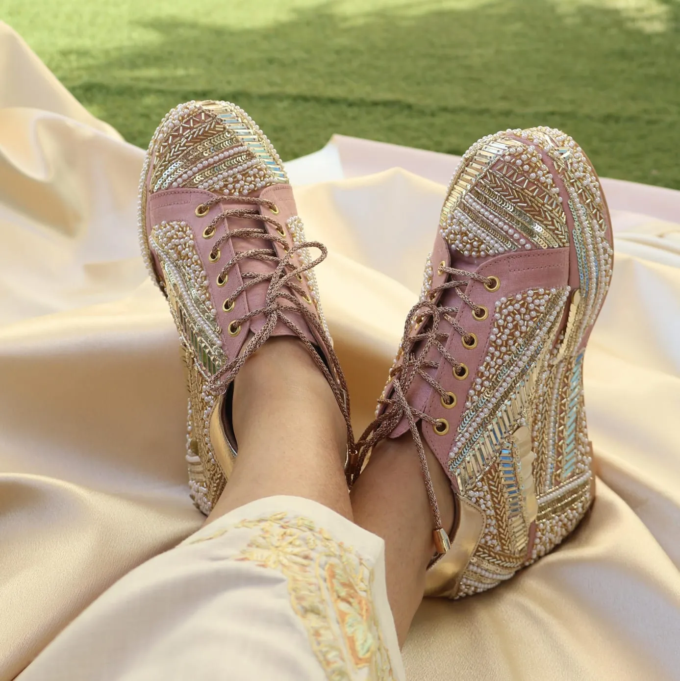 POPPY- Pink Bridal Sneaker Platform Wedges - Customized Wedding Sneakers