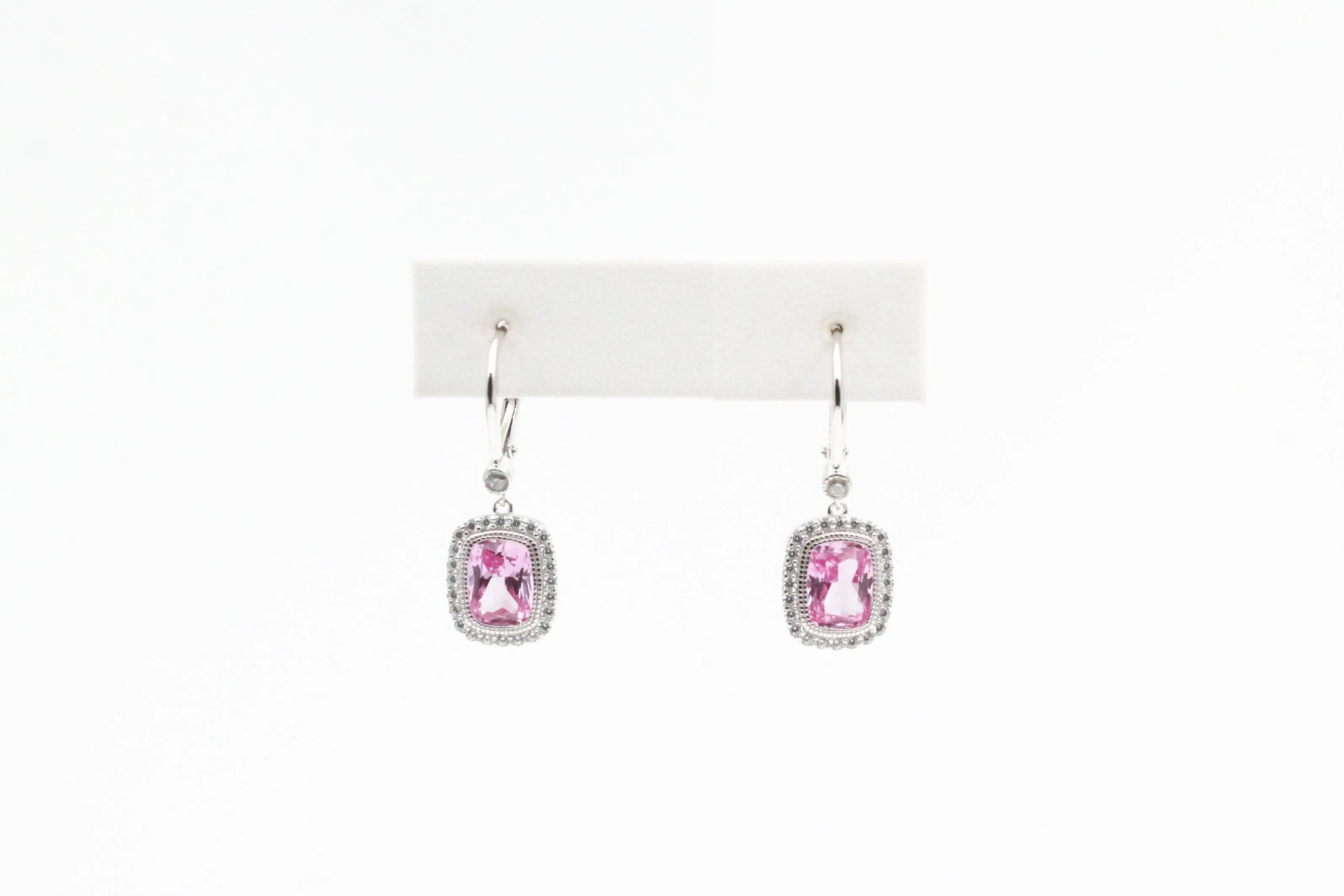 Sterling Silver Lafonn Lab-Grown Pink Sapphire Halo Leverback Earrings