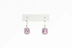 Sterling Silver Lafonn Lab-Grown Pink Sapphire Halo Leverback Earrings