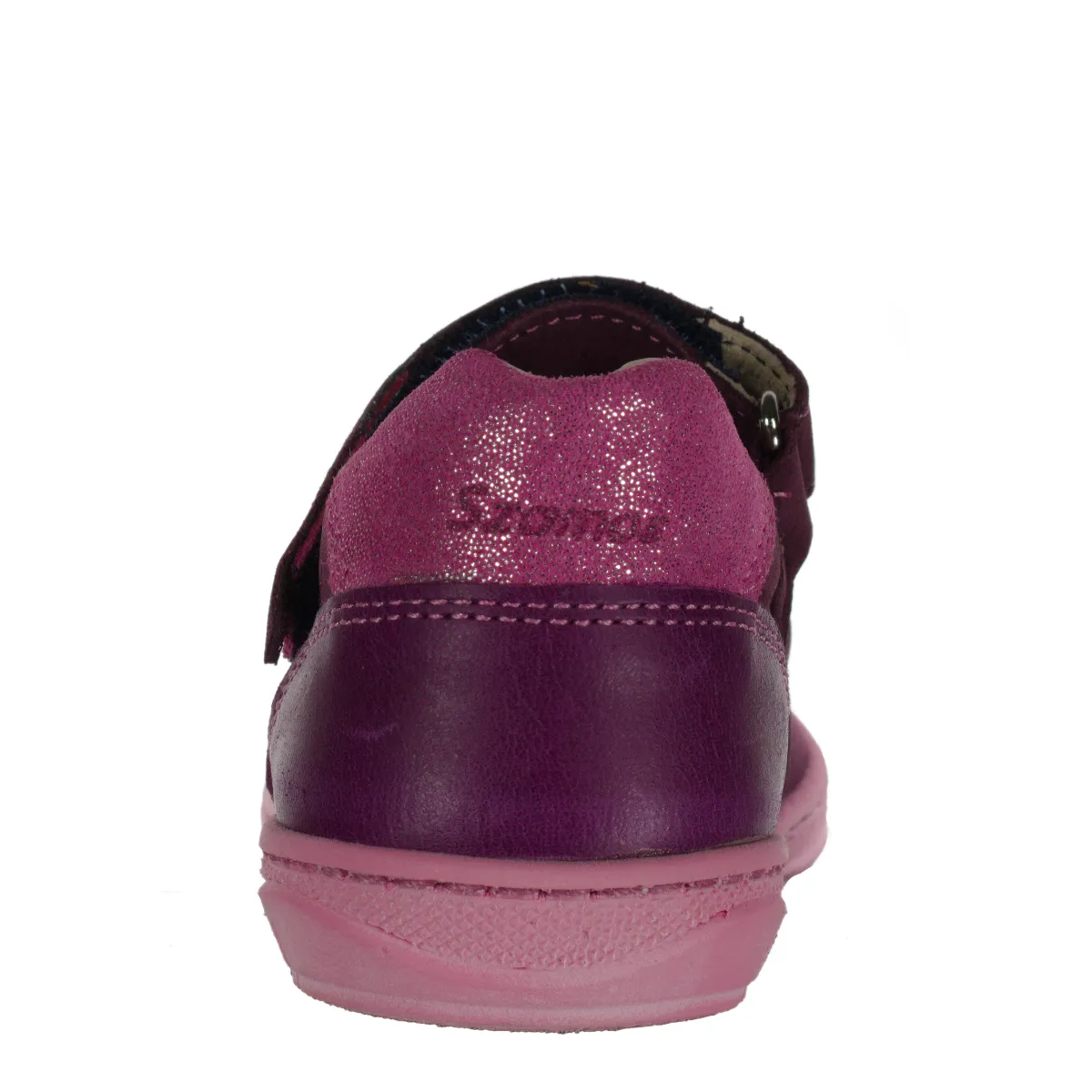 Szamos kid girl dress shoes in burgundy color and pink details with velcro strap little kid size