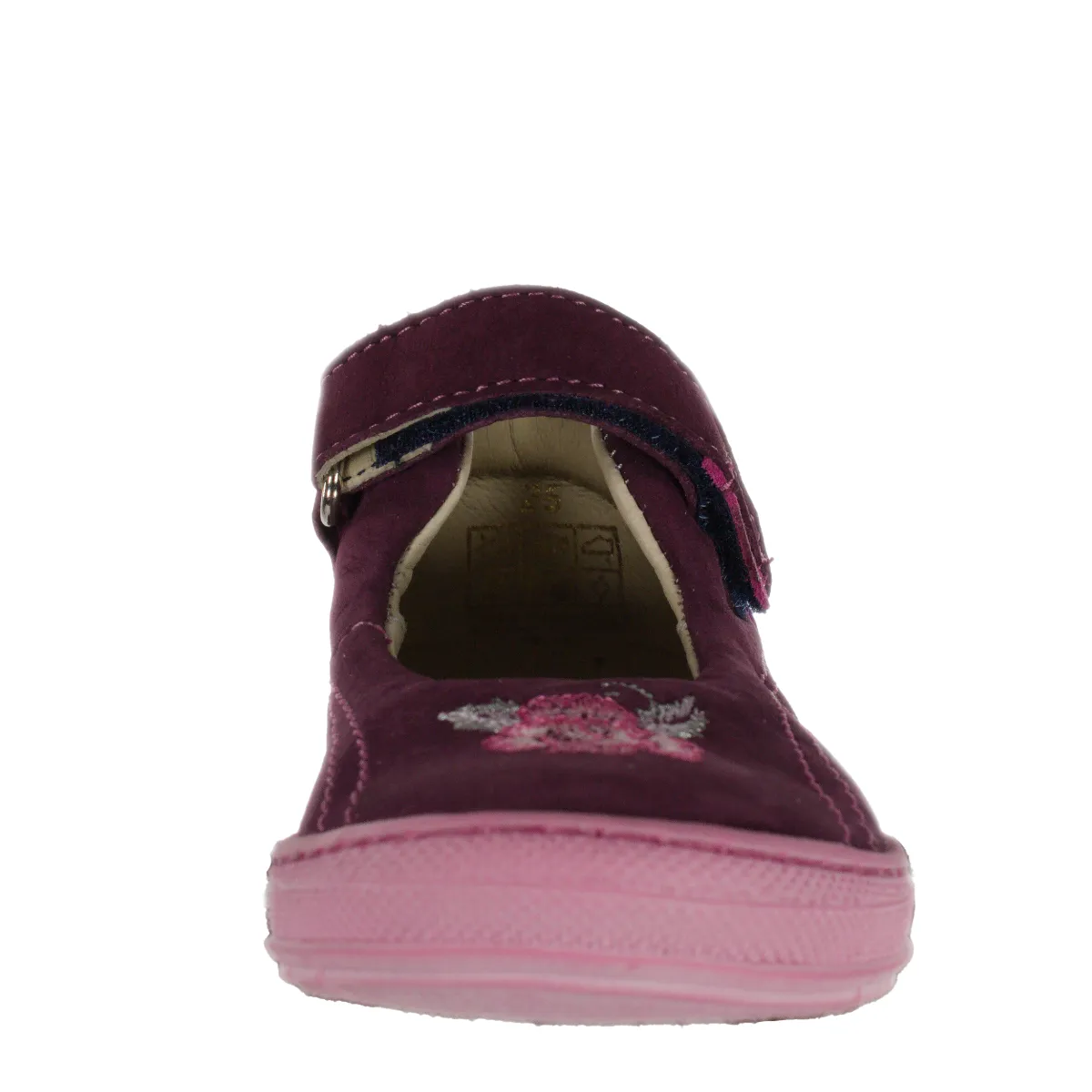 Szamos kid girl dress shoes in burgundy color and pink details with velcro strap little kid size