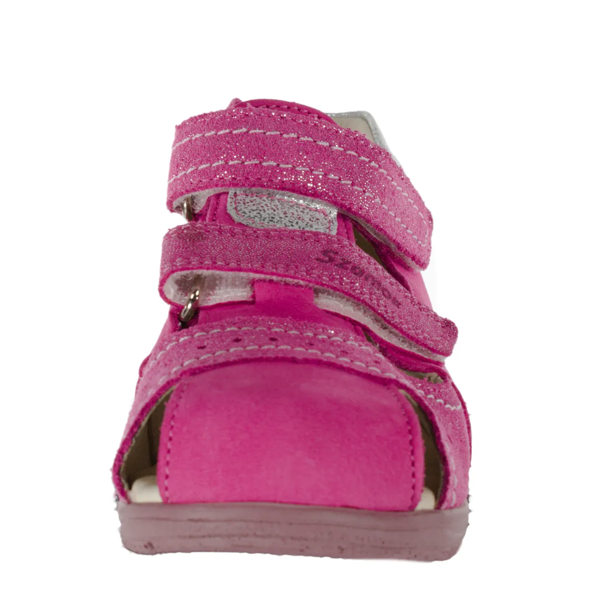 Szamos kid girl sandals in pink color and butterfly pattern with double velcro strap toddler/little kid size