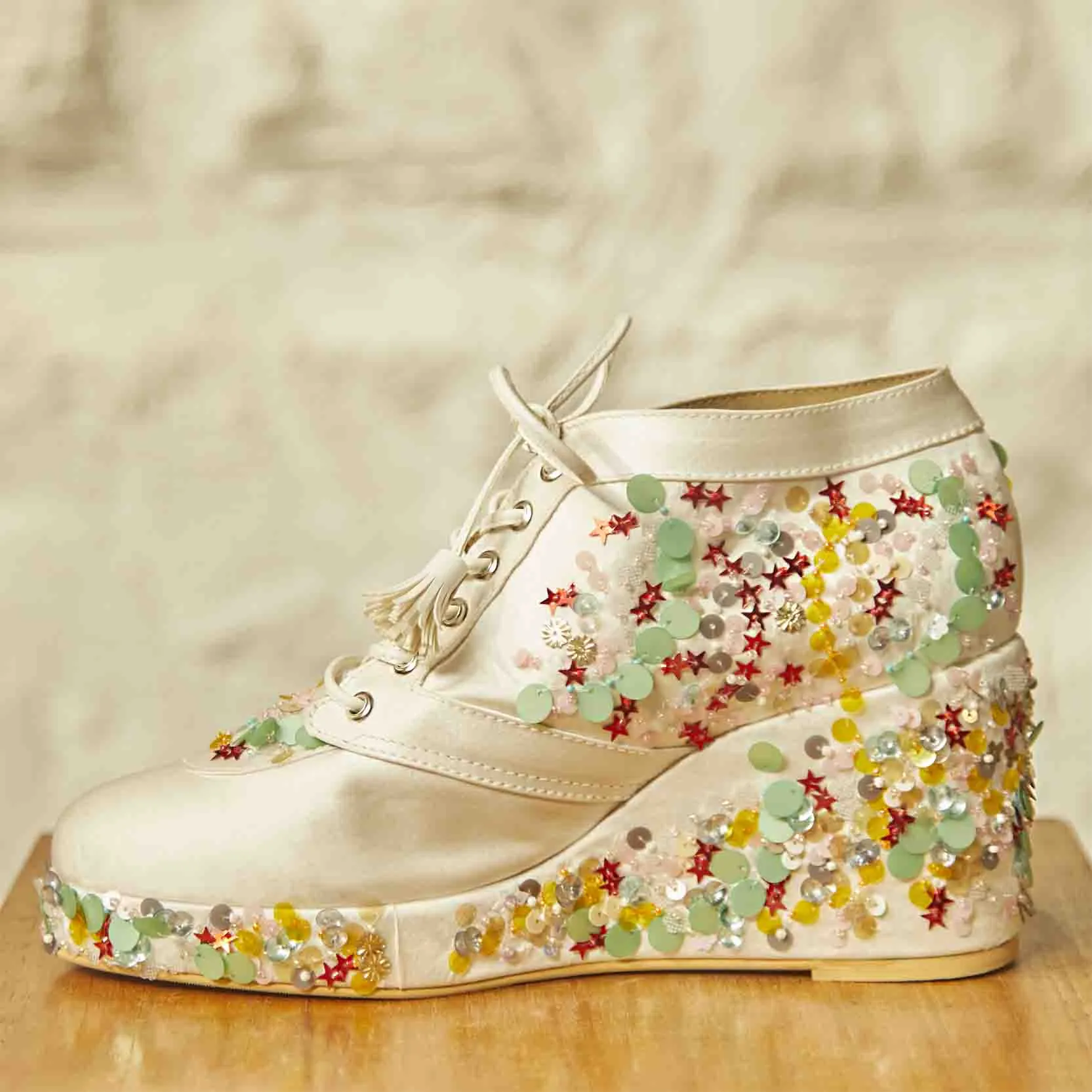 White Star Embroidered Bridal Sneaker Wedges - Customized Wedding Shoes | Tiesta