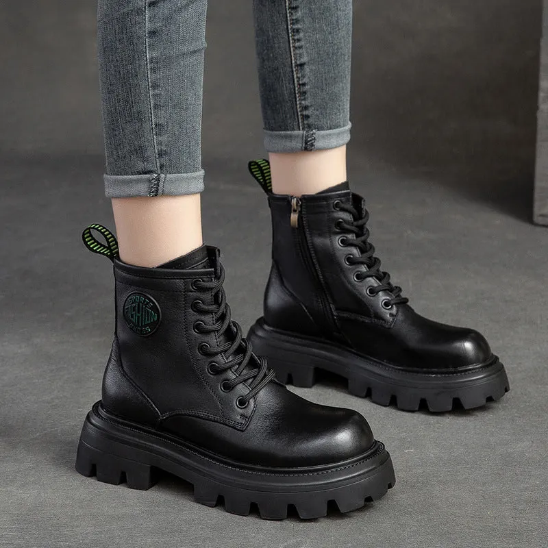 Women Casual Fashion Thick Soled Leather Boots