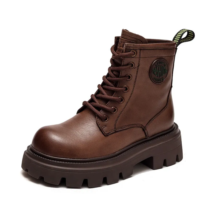 Women Casual Fashion Thick Soled Leather Boots