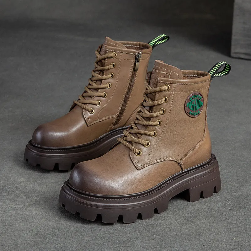 Women Casual Fashion Thick Soled Leather Boots