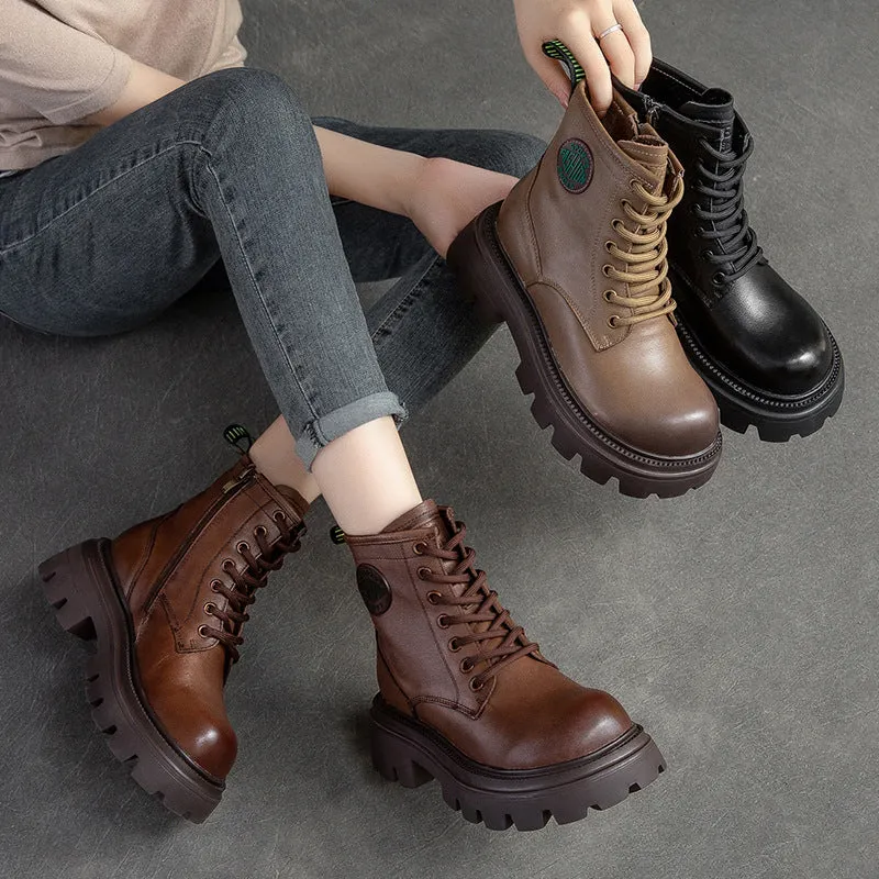 Women Casual Fashion Thick Soled Leather Boots
