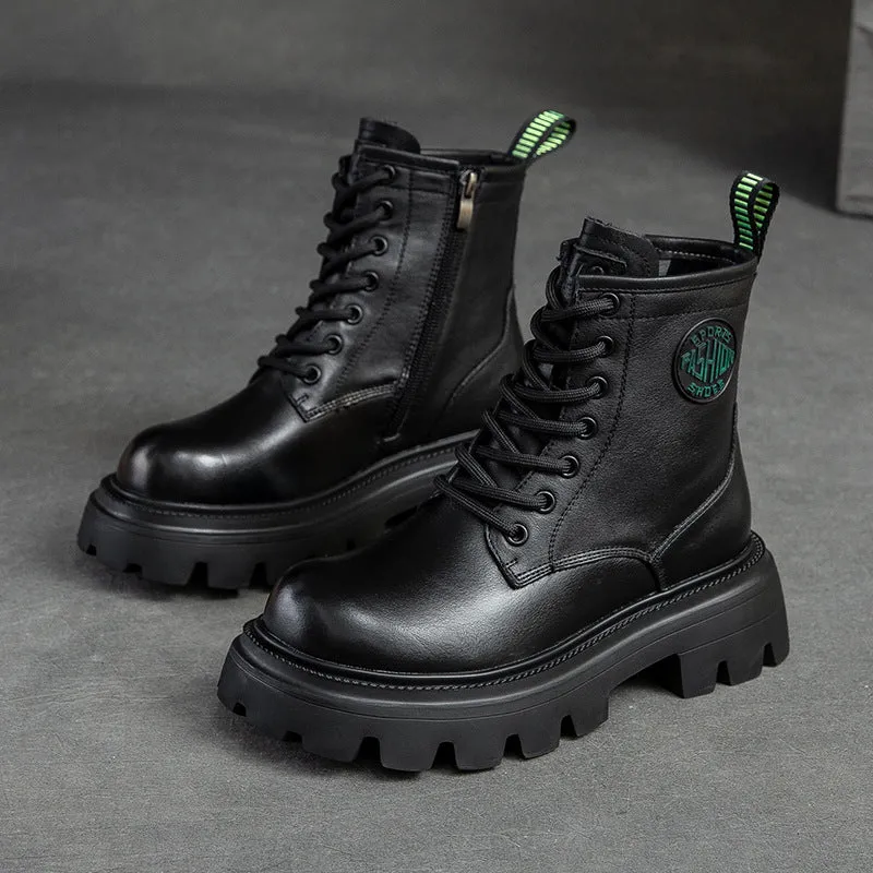 Women Casual Fashion Thick Soled Leather Boots