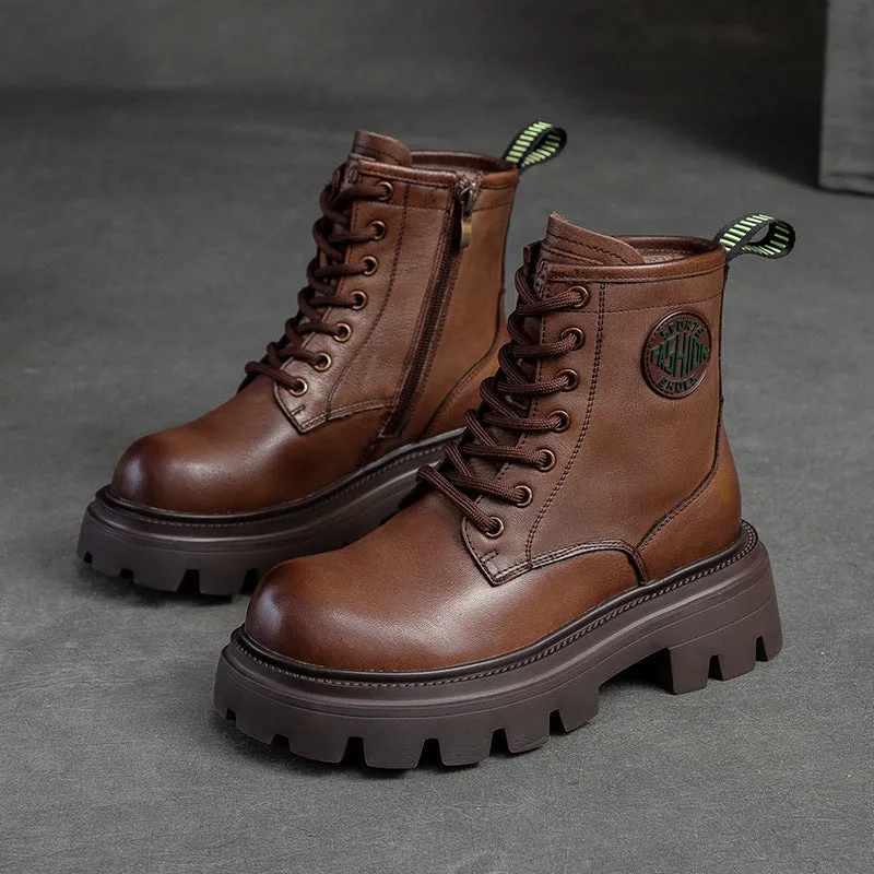 Women Casual Fashion Thick Soled Leather Boots