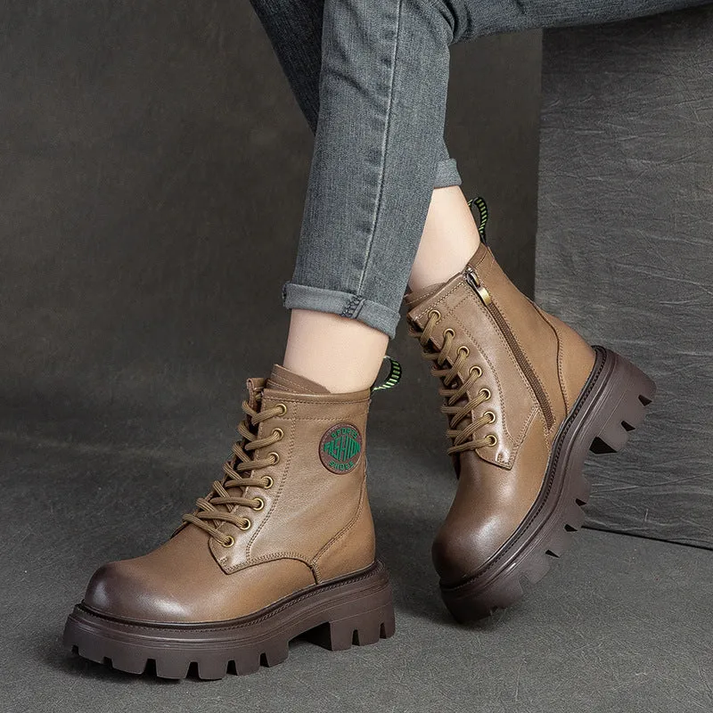 Women Casual Fashion Thick Soled Leather Boots