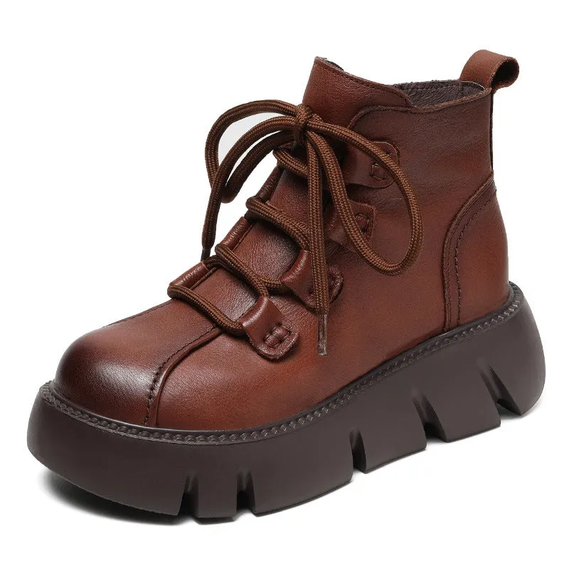 Women Casual Leather Platform Ankle Boots